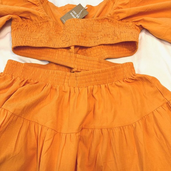 Tangerine Square Neck Cutout Waist Flutter Sleeve Cotton Dress - NWT - Picture 13 of 13